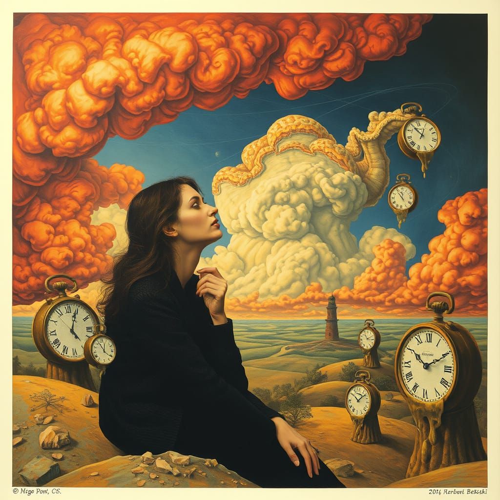 Dreamlike Surreal Landscape with Melting Clocks