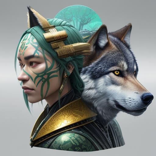 Wolf, photosynthetic-recursion, earthenware, Indigenous, Ama...