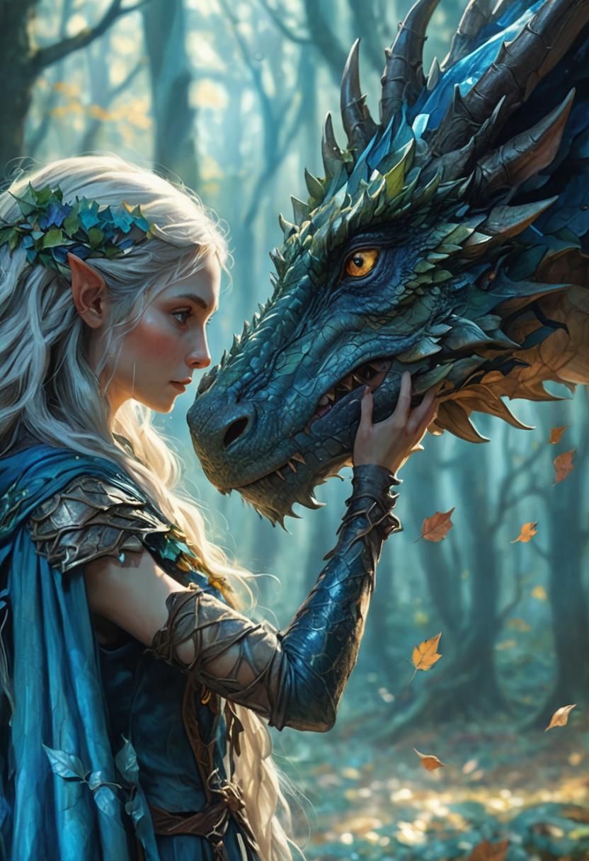 Whimsical Fantasy Worlds: Elves and Majestic Dragons in Flig...