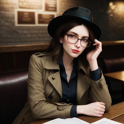 Elegant Young Woman Sips Chai in Hipster Coffeeshop