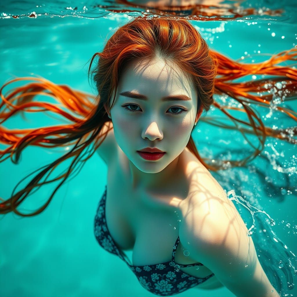 Realistic Chinese Mermaid Witch in Turquoise Waters
