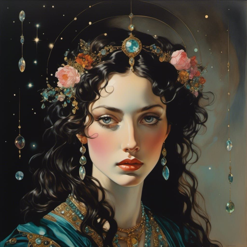 Cosmic Bohemian Goddess Unveiled in Vibrant Watercolor