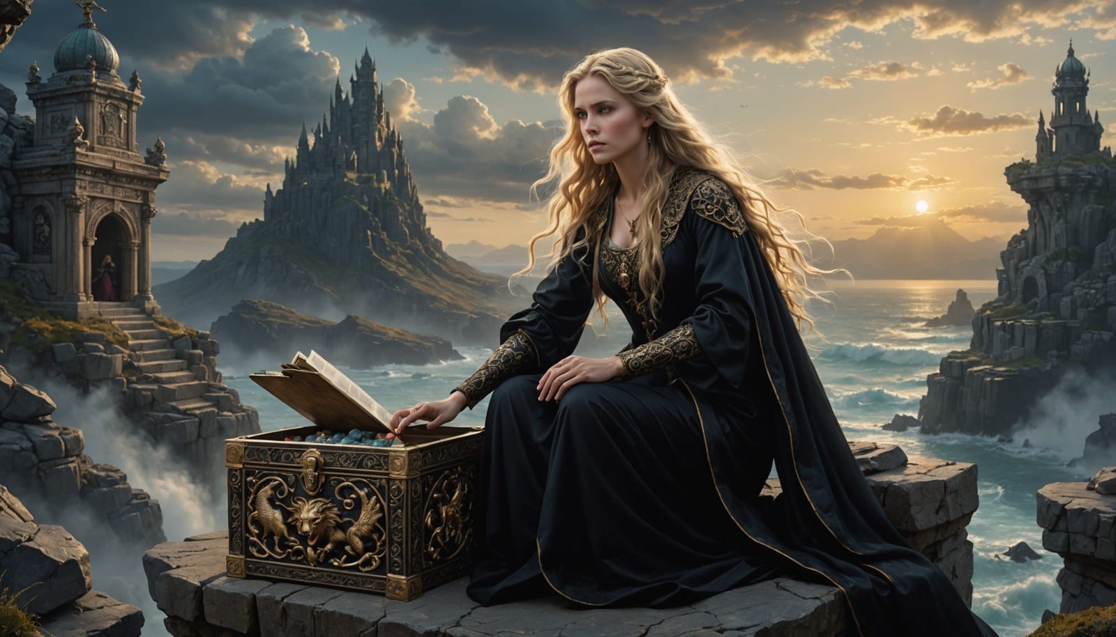 Woman on the Brink of Discovery in a Dramatic Sky