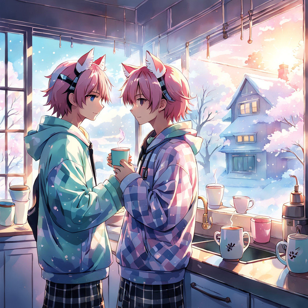 Whimsical Winter Morning with Two Charming Boys in Pastel An...