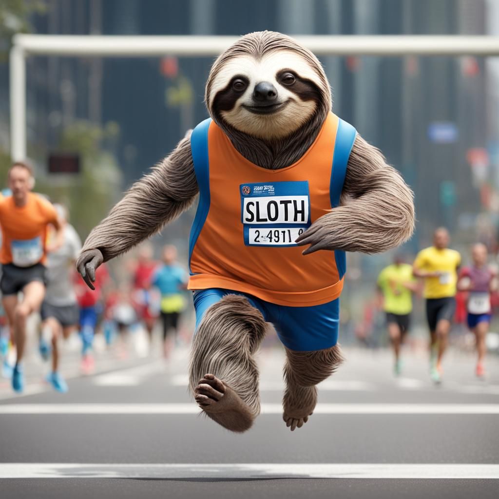 Sloth in Hyper-Realistic Marathon Track Suit