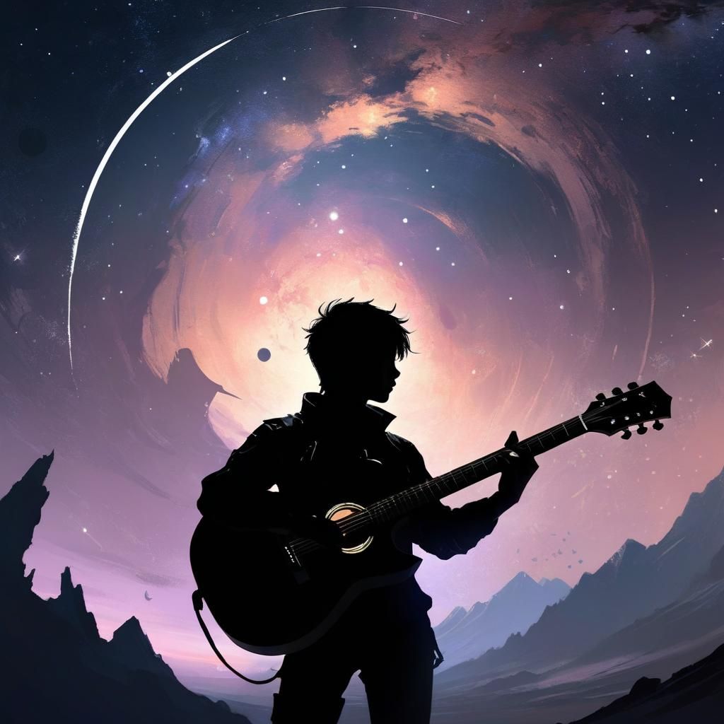 Ethereal Guitar Player in Twilight Starscape