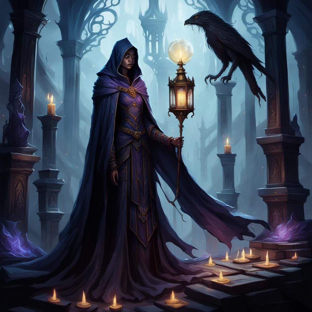 Surreal Dark Fantasy Goddess Ascends in Ancient Tower