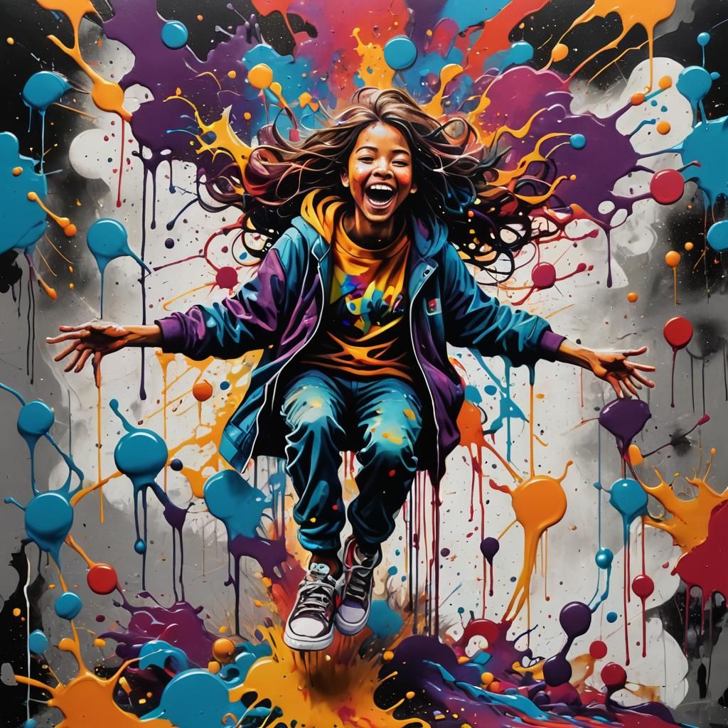 Vibrant Cosmic Celebration in Graffiti Art Style