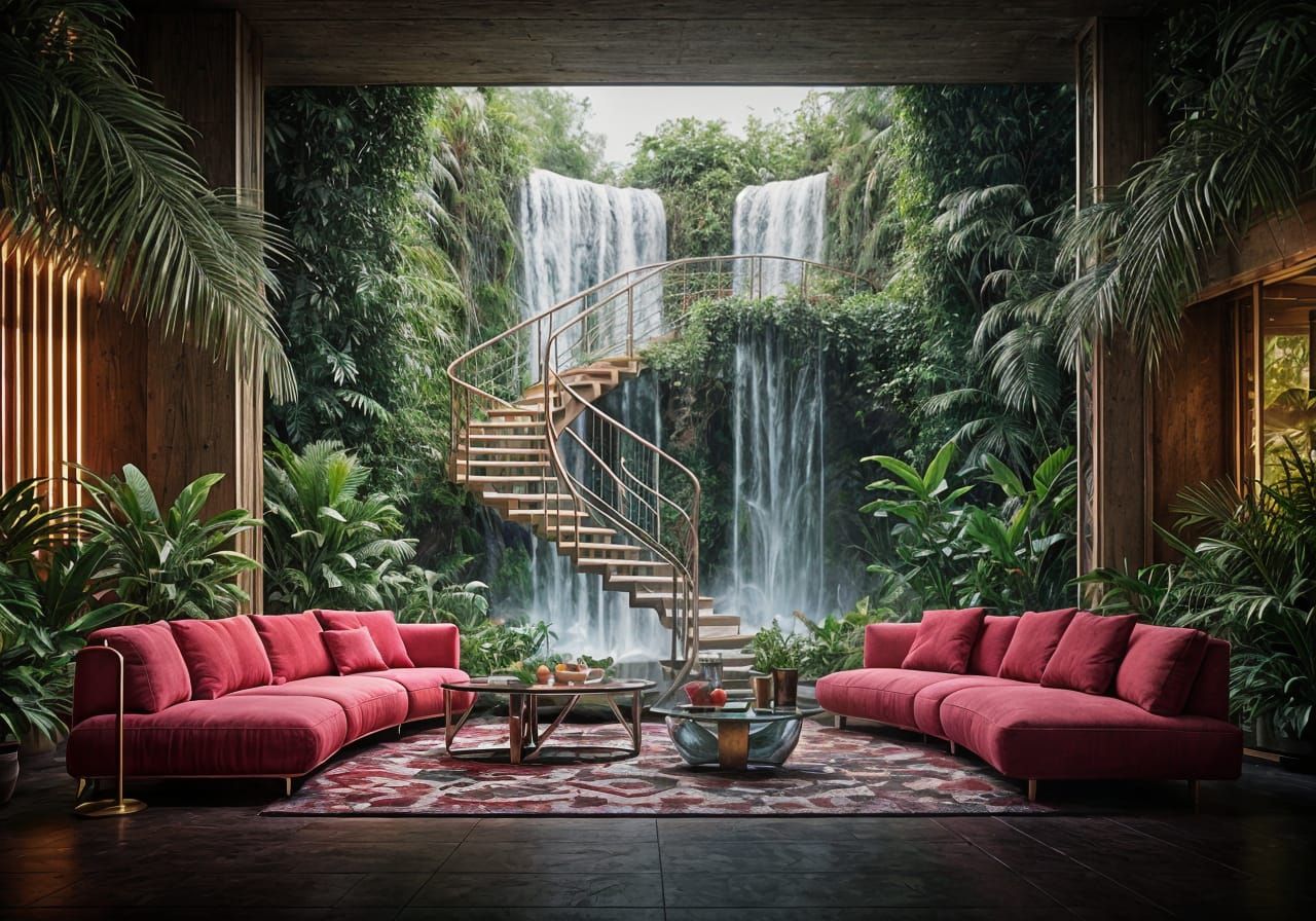 Ethereal Luxury Oasis in Retro-Futuristic Metropolis