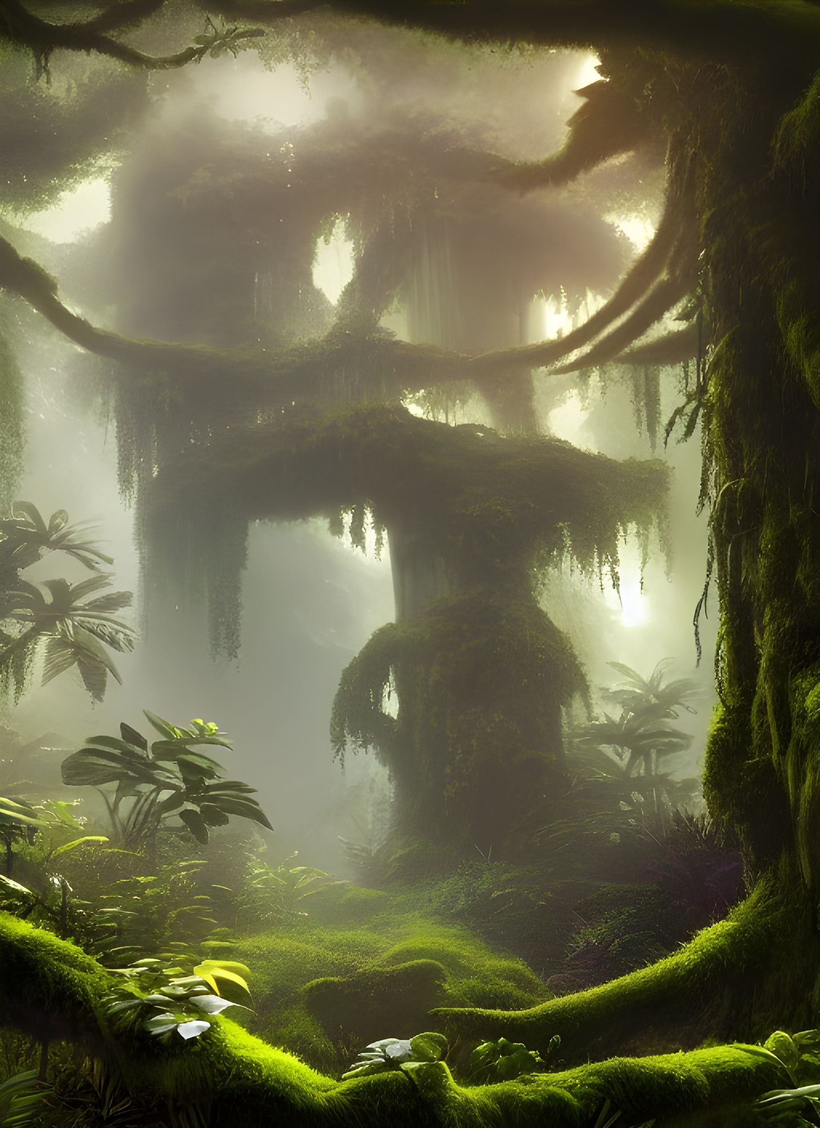 Misty Cloud Forest Fantasy Landscape