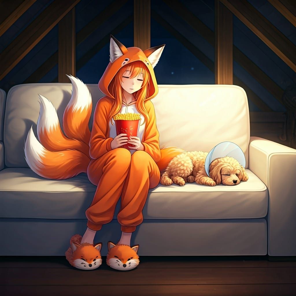 Anime Fox Girl's Peaceful Movie Night