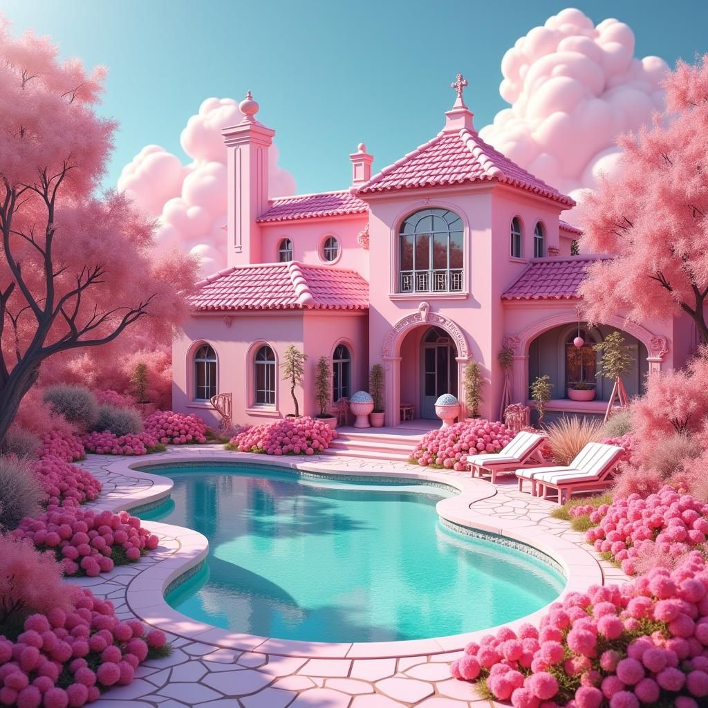 Dreamy Pink Paradise with Pool and Gardens