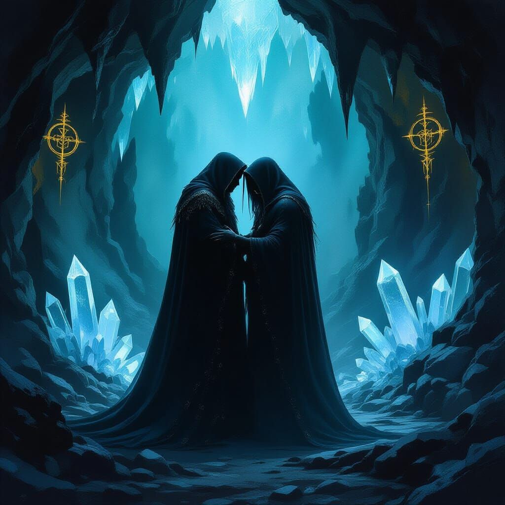 Spectral Brothers Embrace in Crystal Cavern