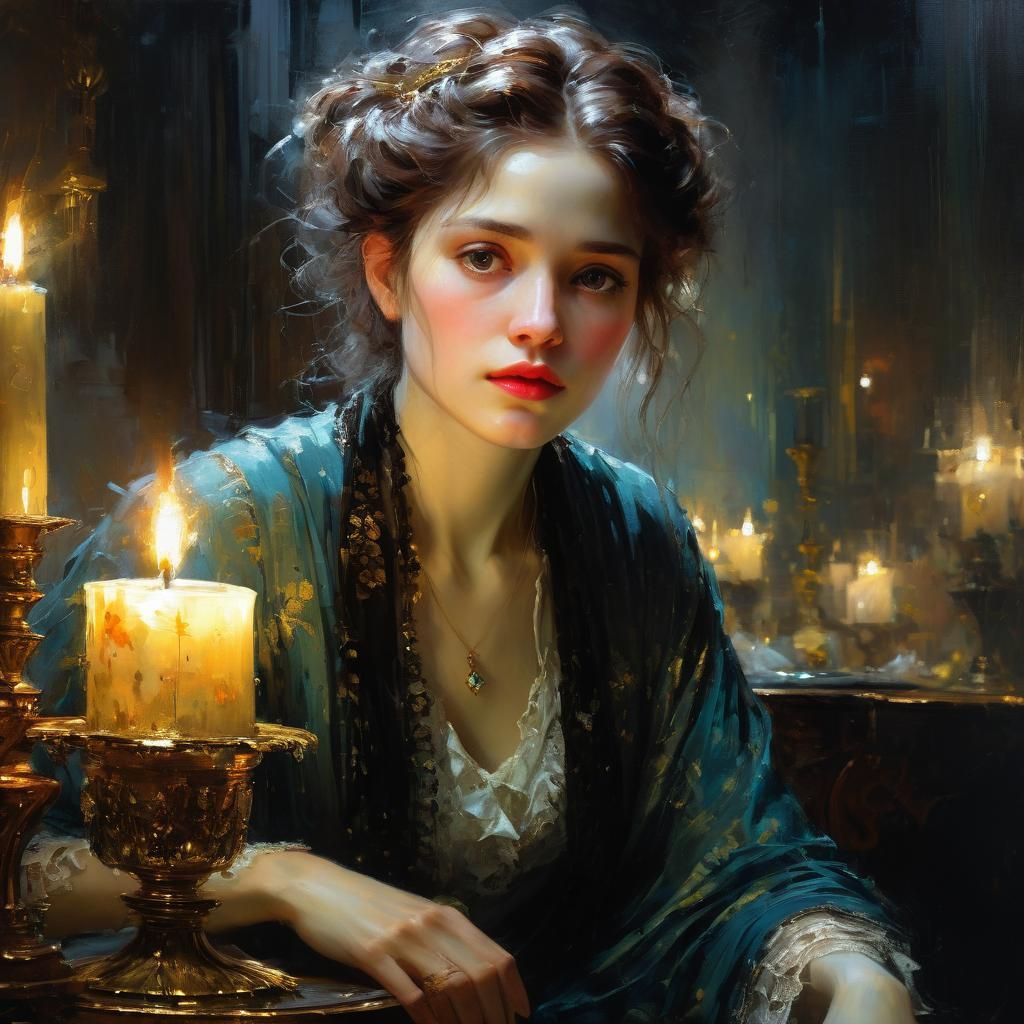 Elegant Victorian Lady in Candlelit Reflection
