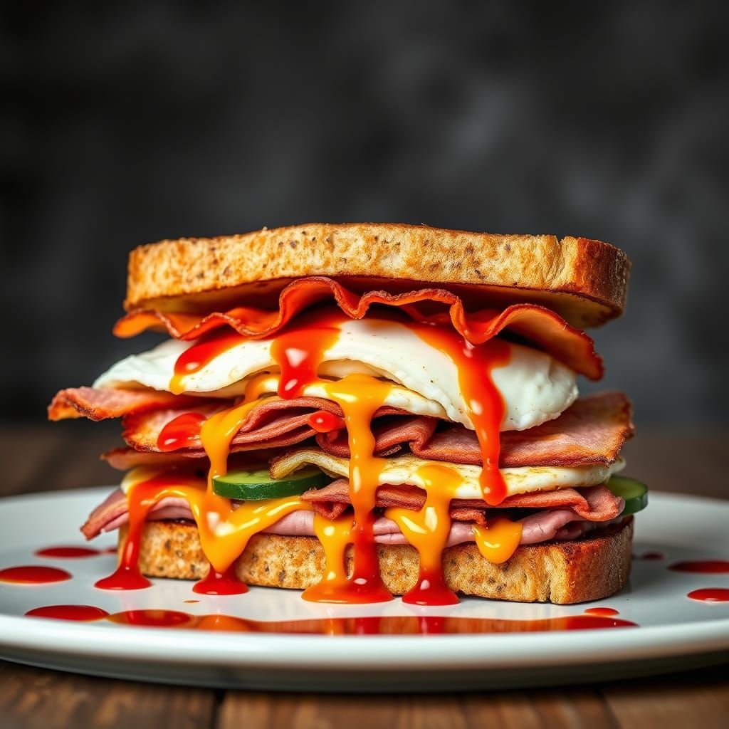 Overstuffed Dagwood Sandwich with Egg and Cheese