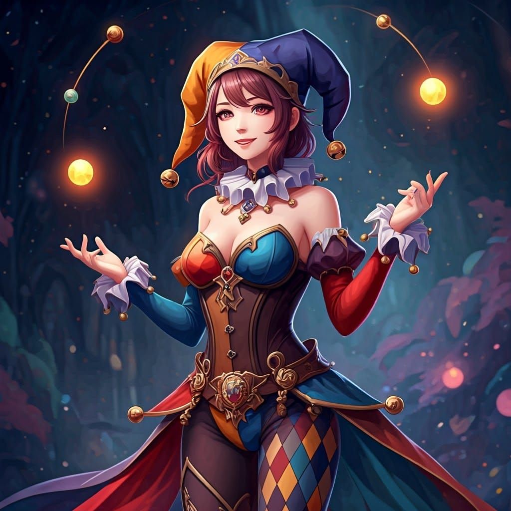Anime Jester in Vibrant, Dreamy 3D Art