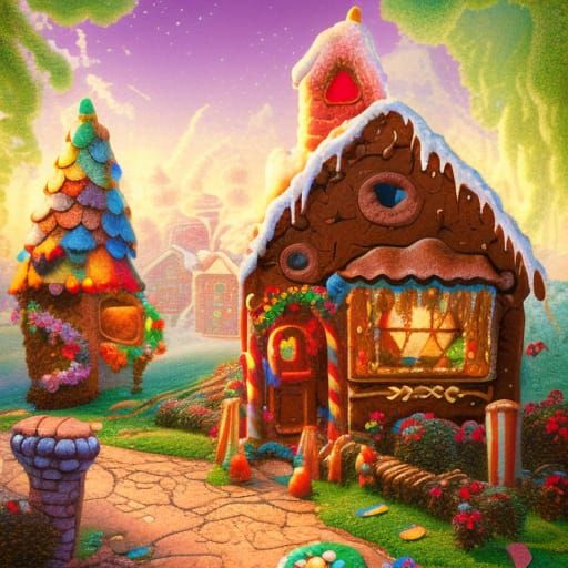 Gingerbread House Scene in Ethereal Fantasy Style