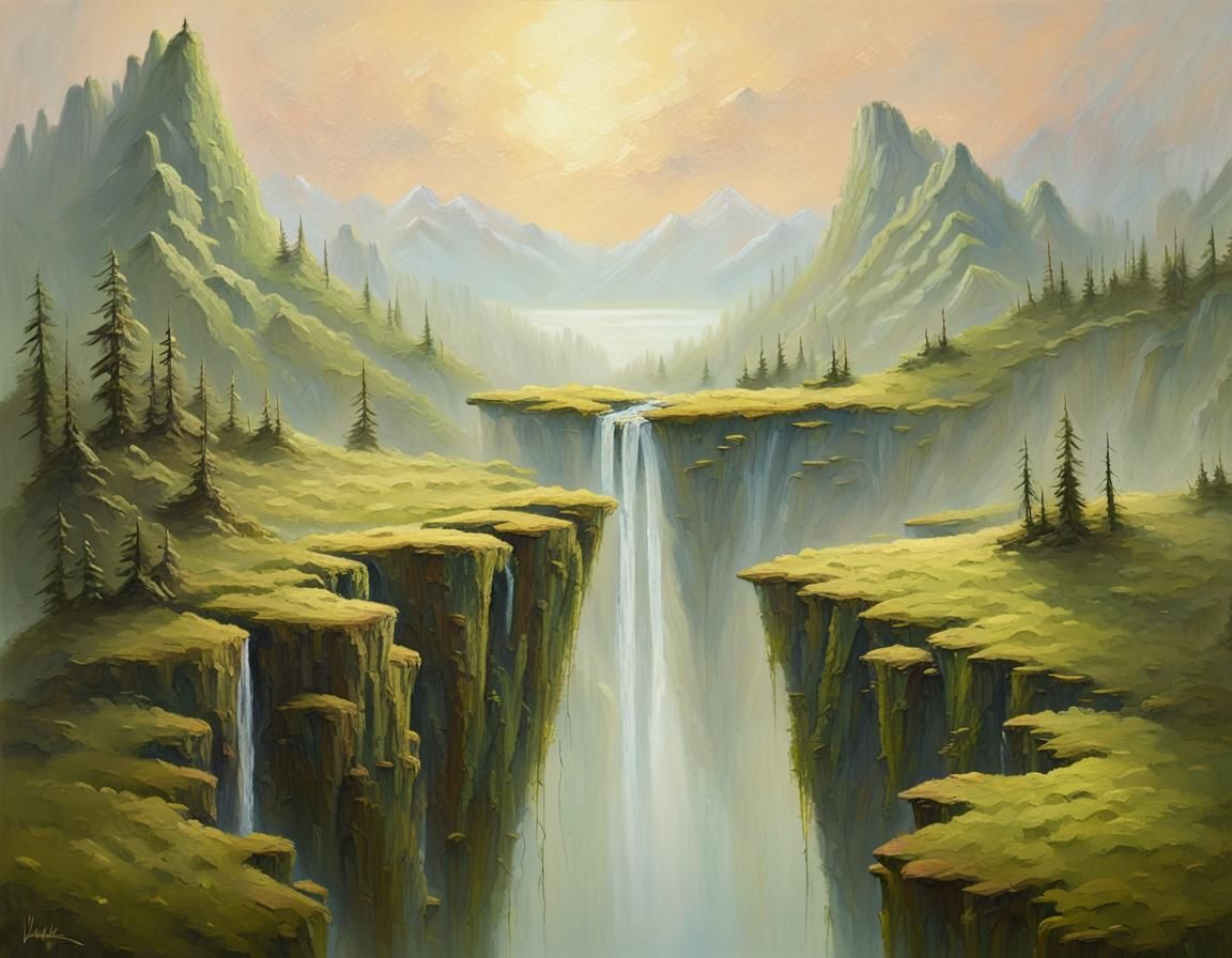 Surreal Mountain Landscape with Prismatic Edges and Ethereal...