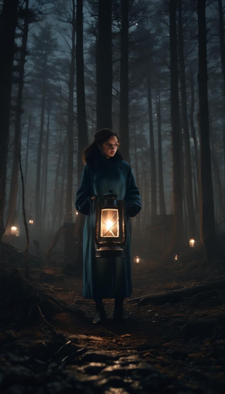 Dark Academia Horror with Bioluminescent Eyes in Dark Ambien...