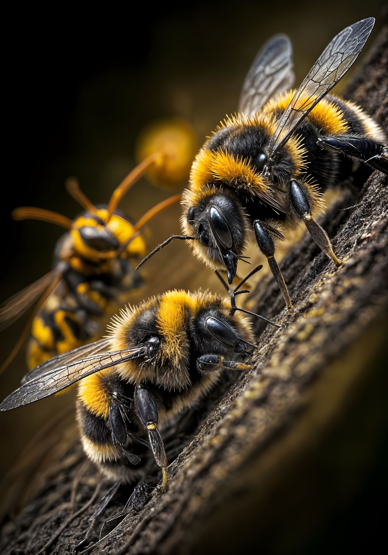 Surrealistic Bees Guard Hive Against Hornet Invasion in Vibr...