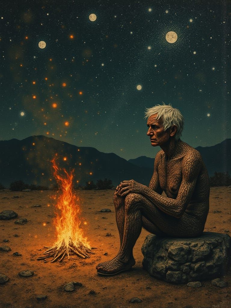 Ancient Goblin by Firelight Under Uzbek Stars