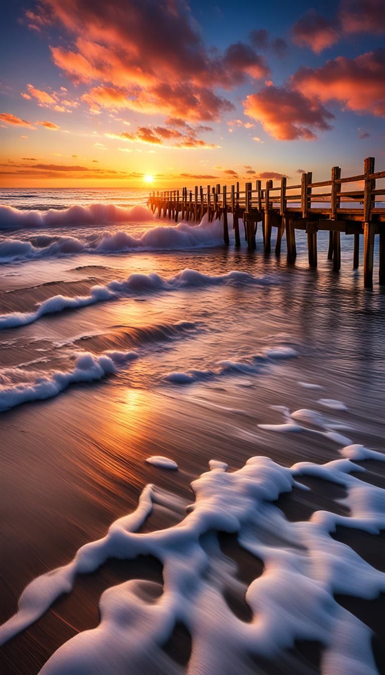 Ocean Sunrise with Pier: A Detailed Matte Painting