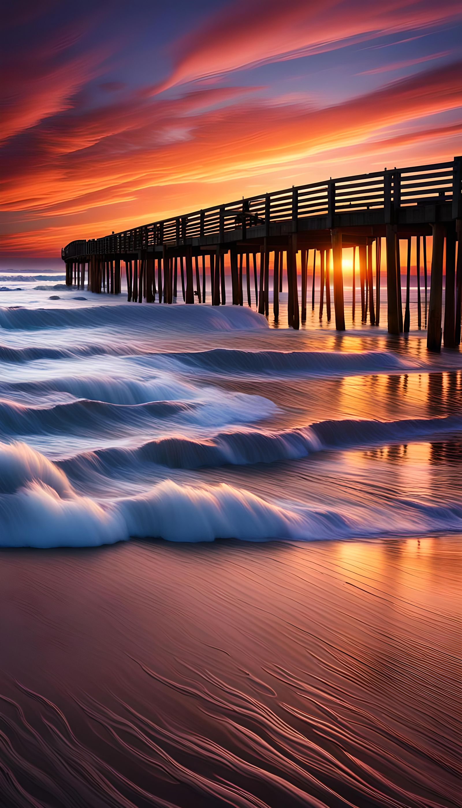 Dramatic Sunrise Over Ocean with Pier: Matte Painting