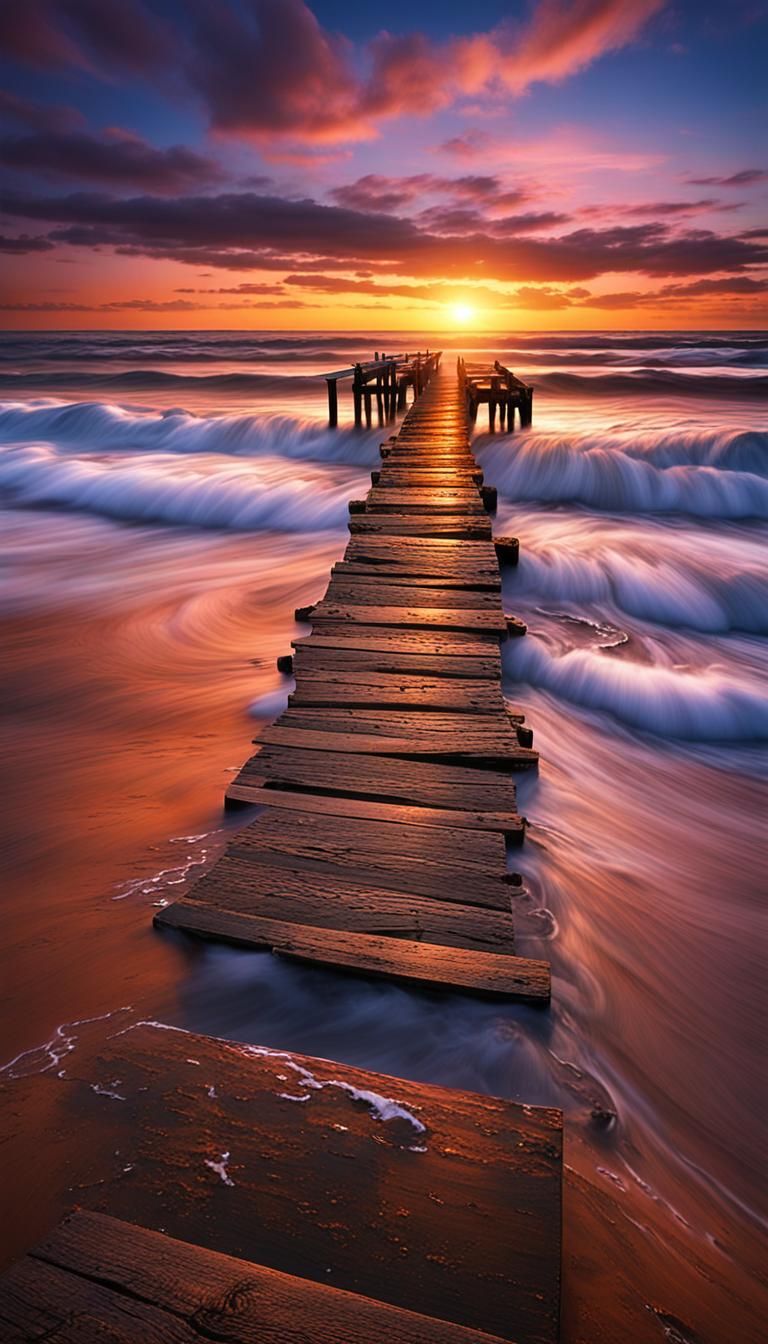 Ocean Sunrise with Pier: Long Exposure Painting