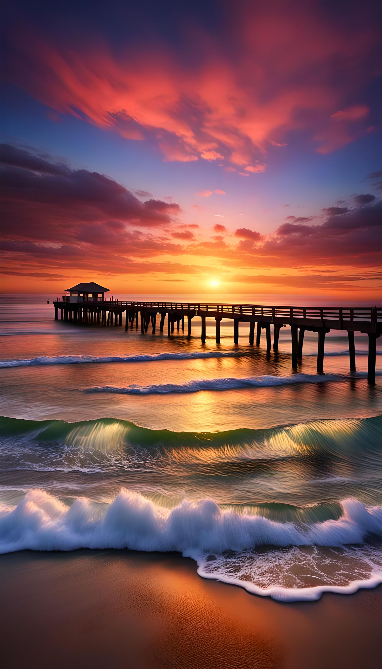 Vibrant Sunrise Over Ocean Waves
