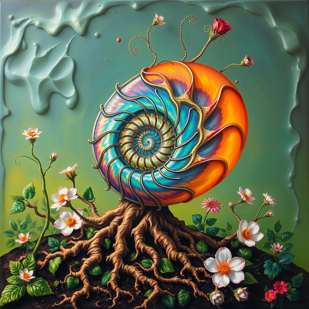 Surreal Nautilus Shell Garden Blooms in Vibrant, Iridescent ...