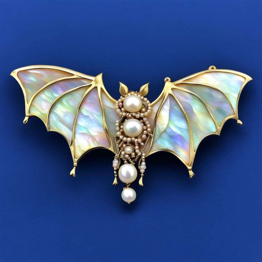 Mother of Pearl Bat Brooch with Pearl Accents