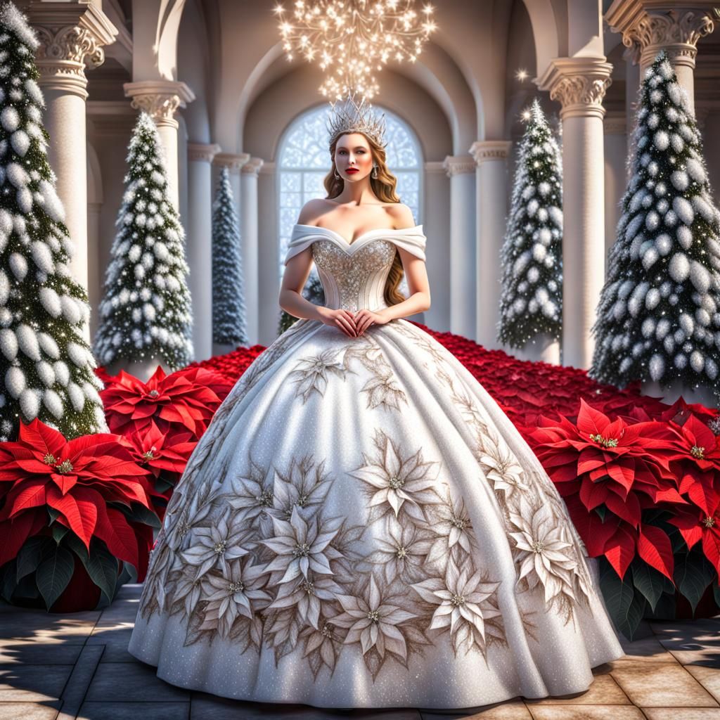 Winter Queen Reigns in Splendid Red and White Poinsettia Bal...