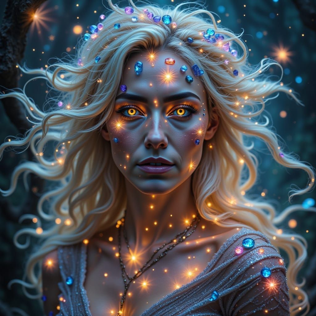 Goddess of Starlight with Diamond Hair, Digital Art