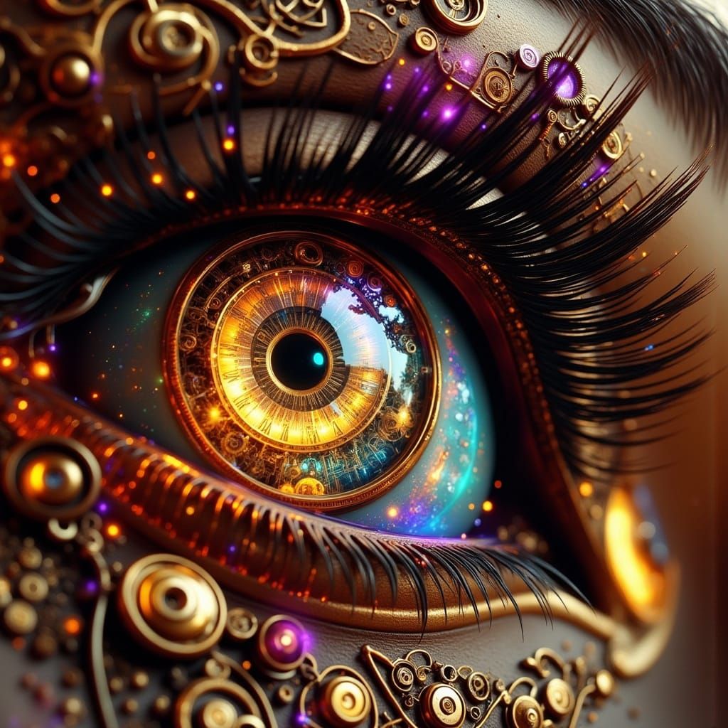 Steampunk Cyborg Goddess with Mechanical Eye and Electric La...