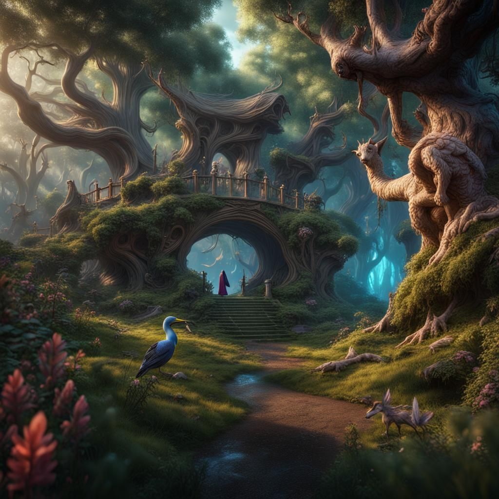 Whimsical Realm with Fantastical Beings