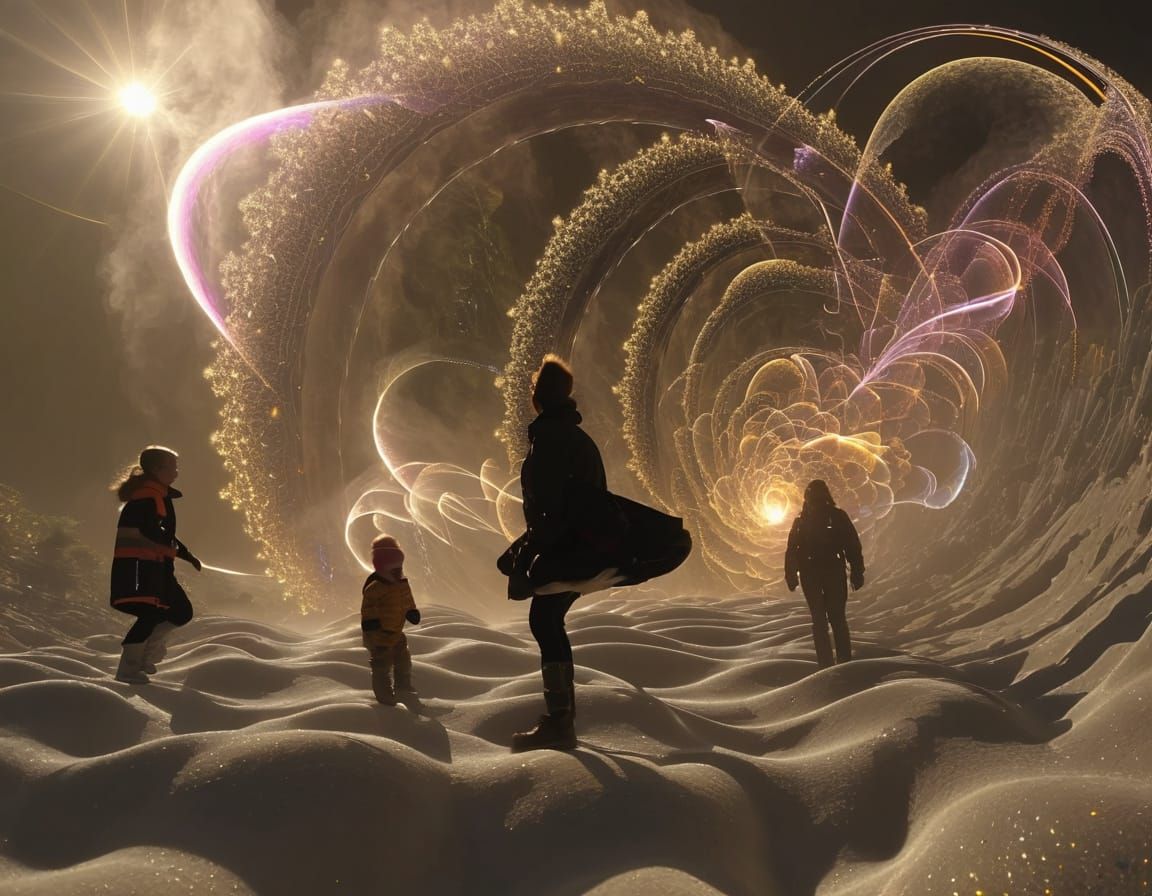 Deeply genetic in nature trails of polychrome light and zigz...