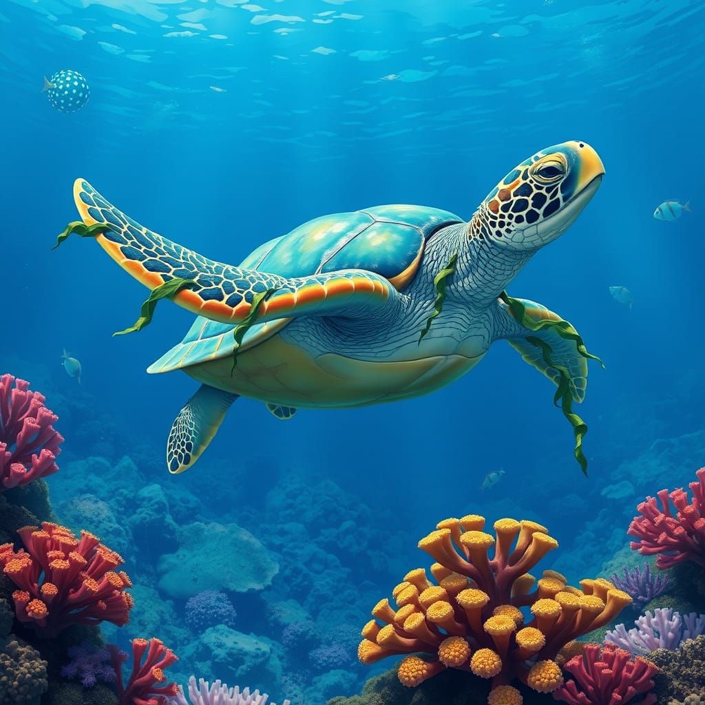 Majestic Sea Turtle in Pop Art Style