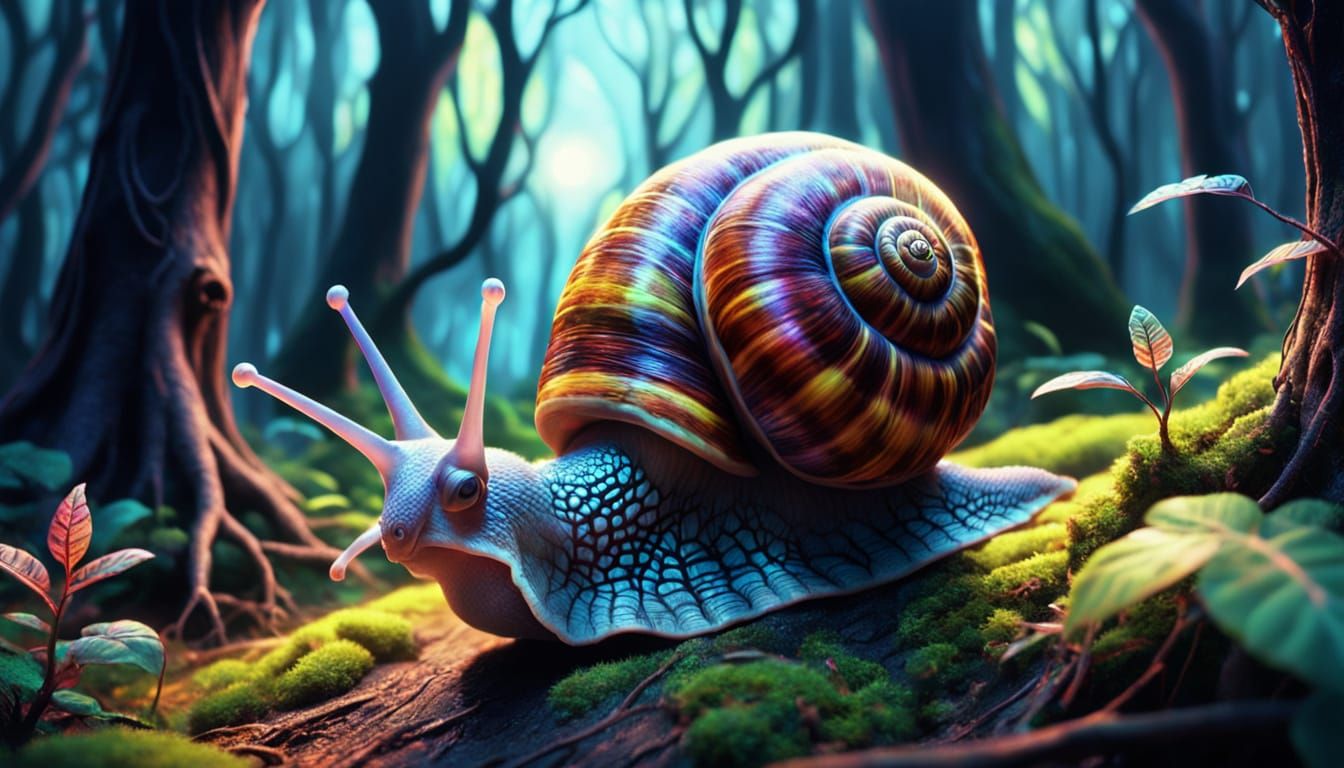 Snail's Surreal Journey Through Magical Forest