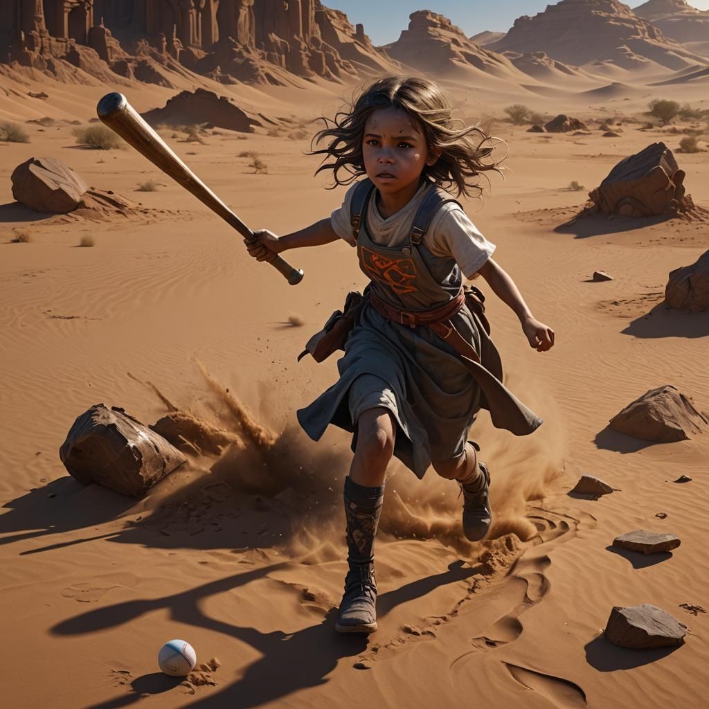 Whimsical Desert Girl Battles Energy Hourglass in Dark Fanta...