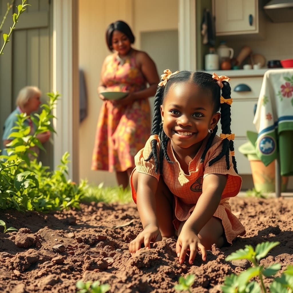Little Girl Makes Mud Pies in 1960s Countryside