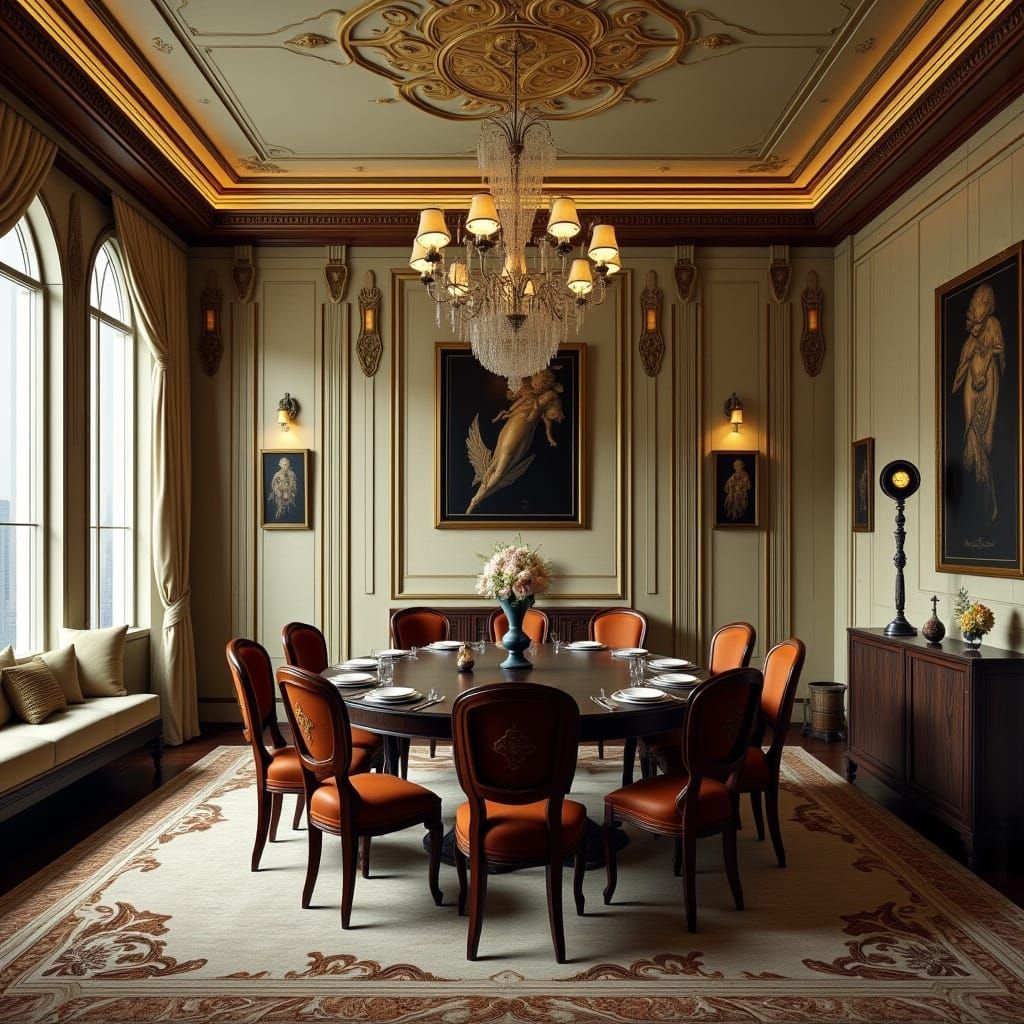 Ornate Art Deco Dining Room in Surreal Style