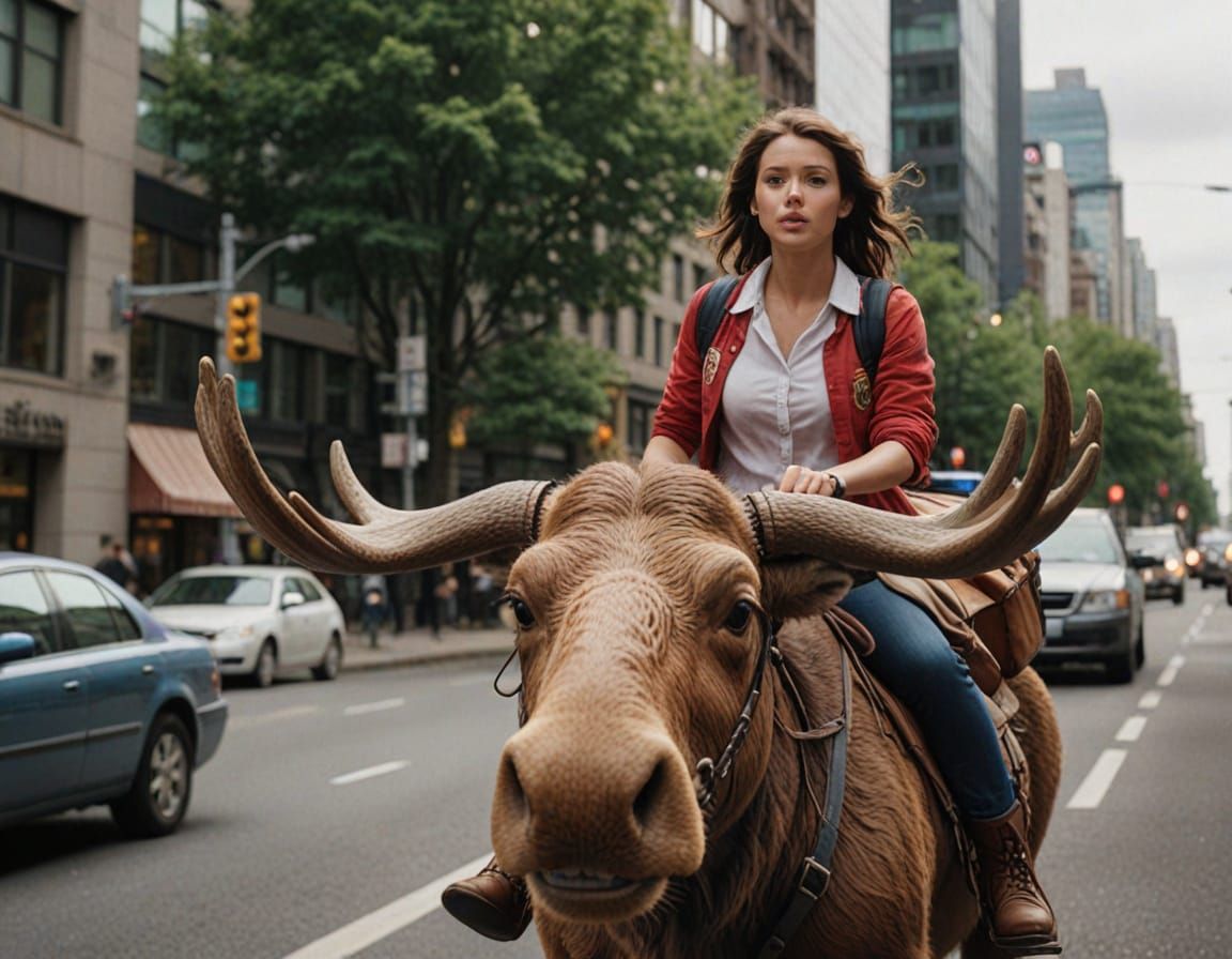 Canadian Woman Rides Moose Through Vancouver Streets