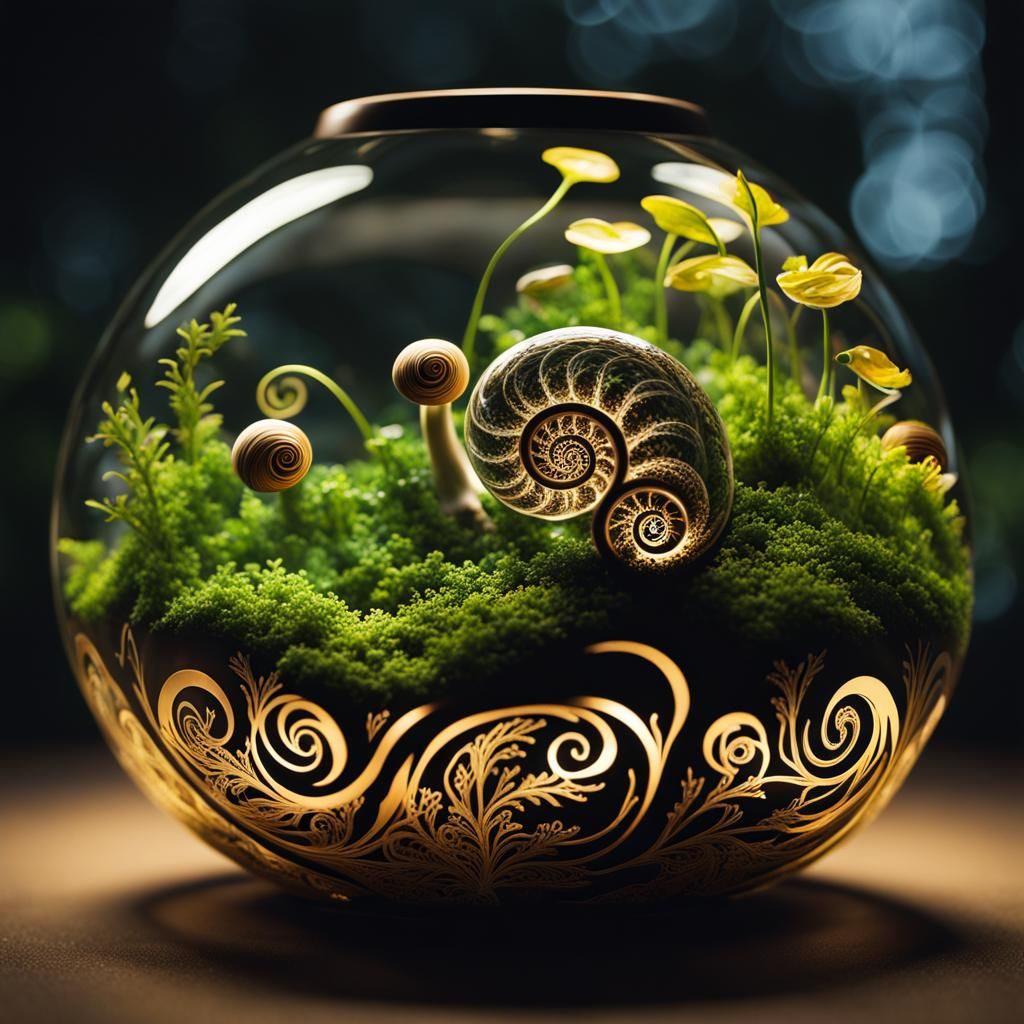 Vibrant Bioluminescent Terrarium with Fractal Filigree