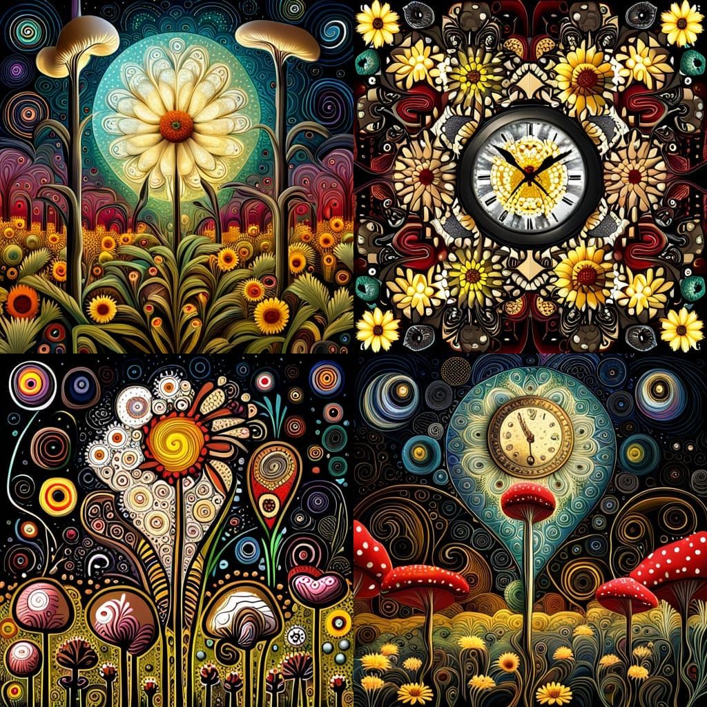 Surreal Floral Tapestry in a Forest of Hearts and Whimsy