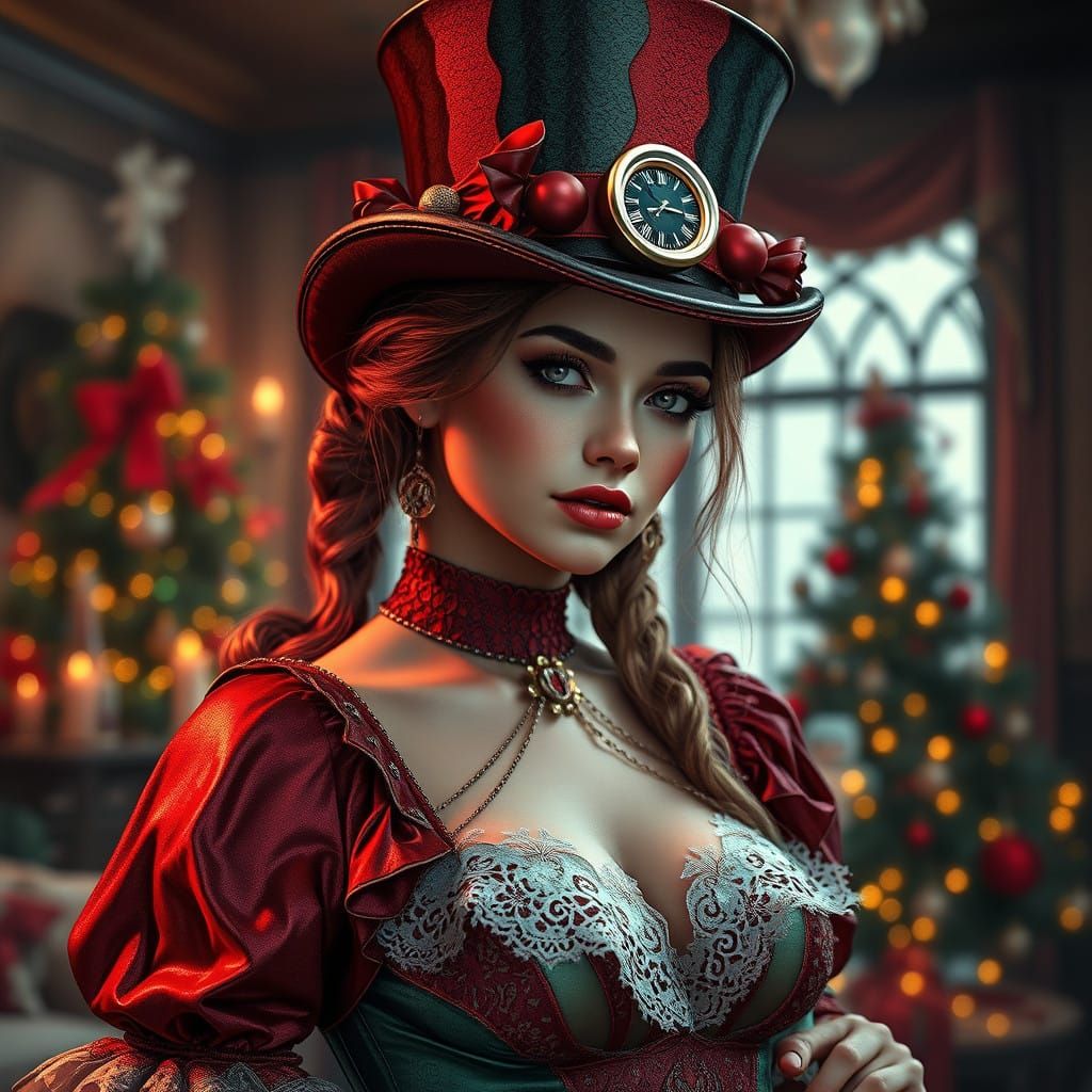 Steampunk Christmas Goddess in Vibrant Digital Art