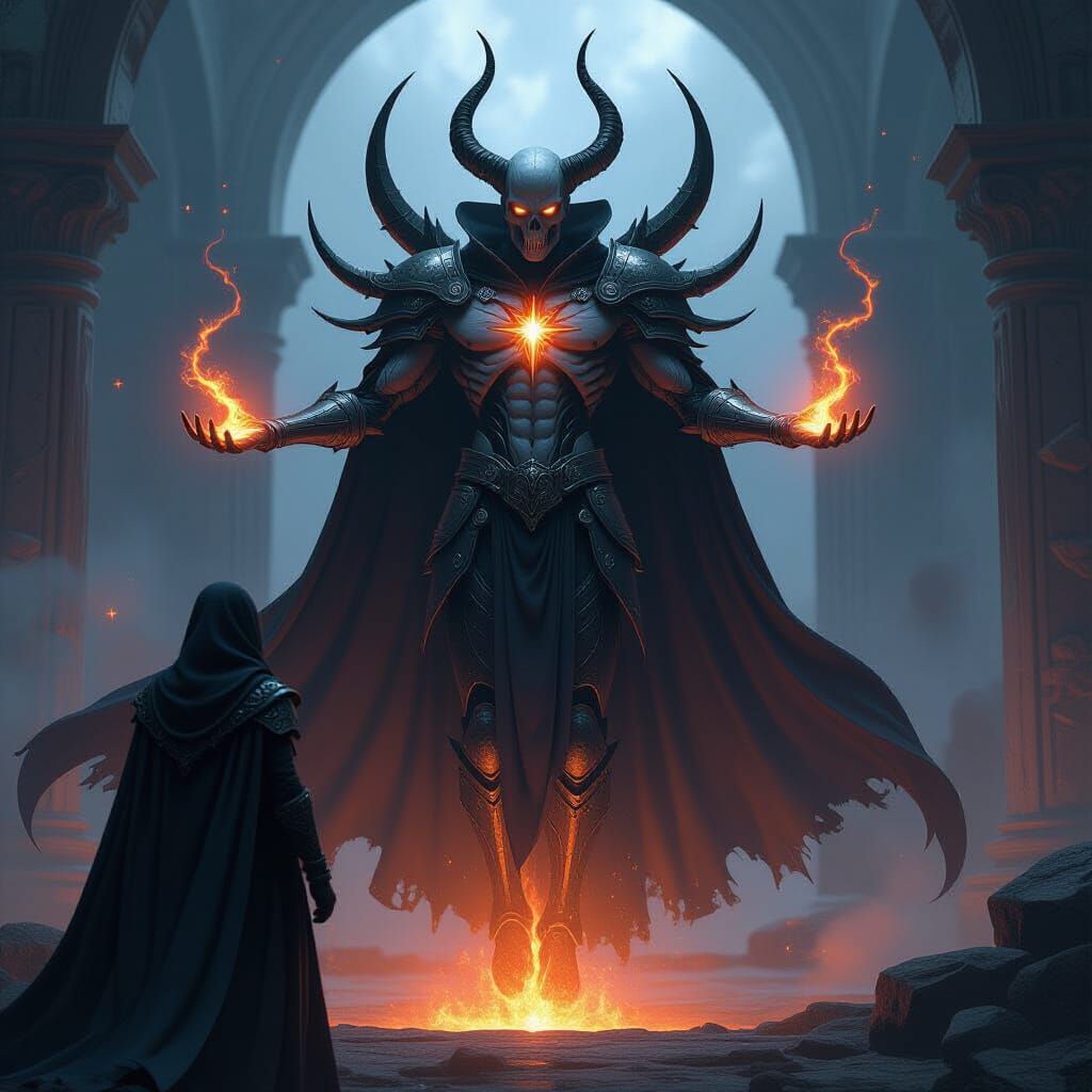 Skeletal Sorcerer Embodies Evil Above Earth