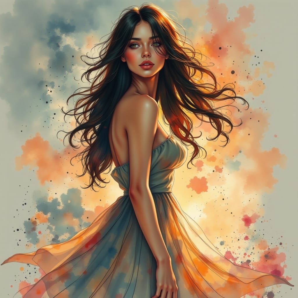 Whimsical watercolor woman