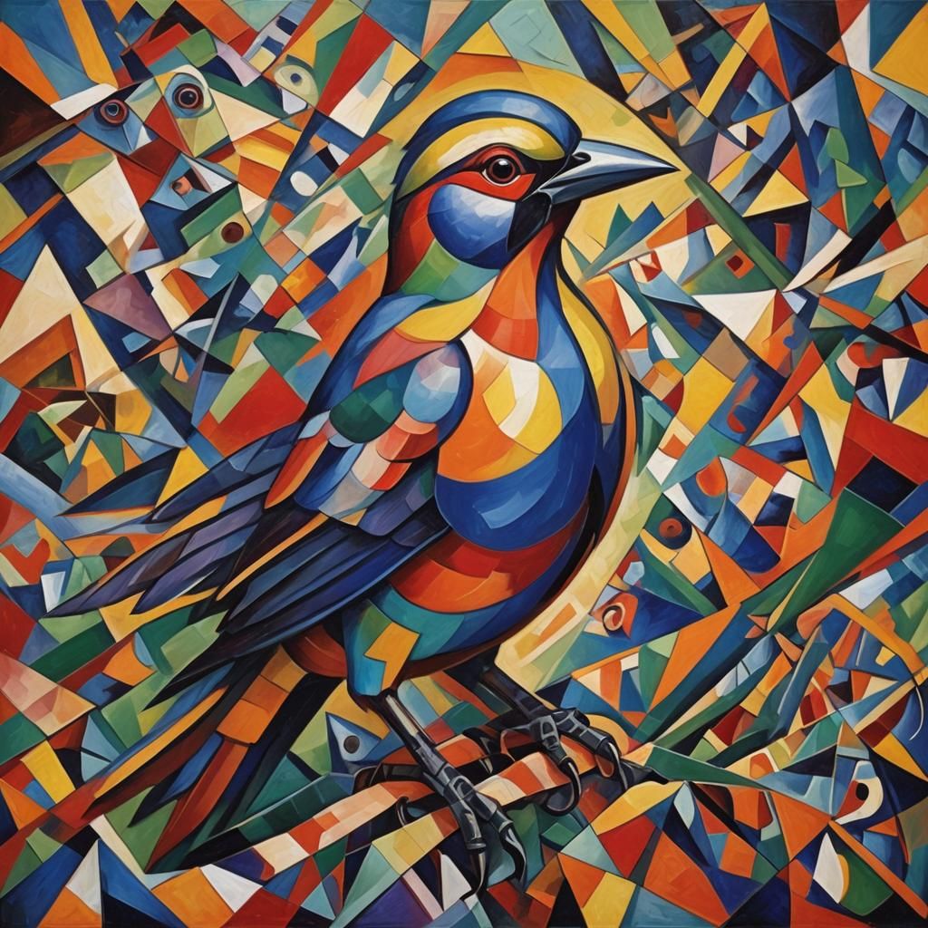 Neo-Cubist Avian Masterpiece in Geometric Art Deco Style