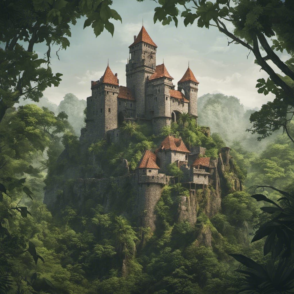 Medieval Castle Enshrouded in Tropical Vines