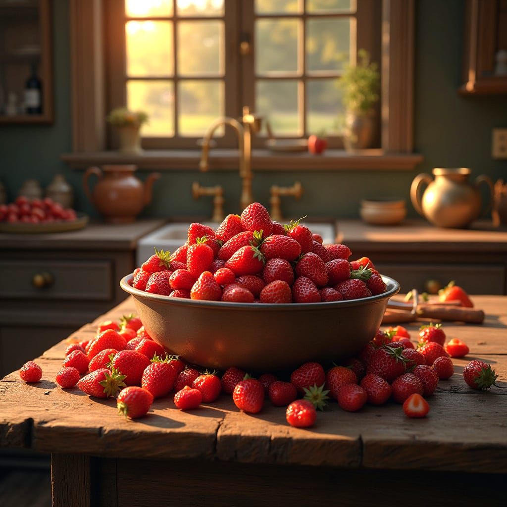 Surreal Classic Kitchen Scene with Fresh Strawberries